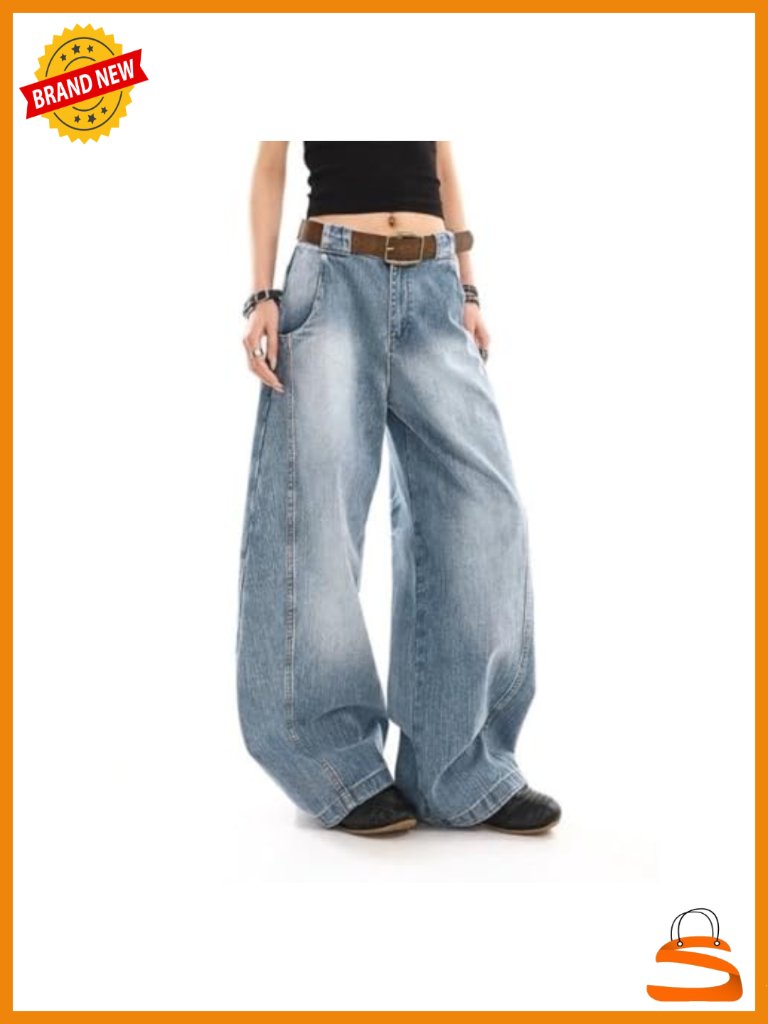 Baggy High Rise Barrel Jeans Wide Leg Boyfriend Denim Pants Oversized Casual